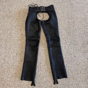 Vintage Image Leather San Francisco Black Leather Motorcycle Chaps Adjustable